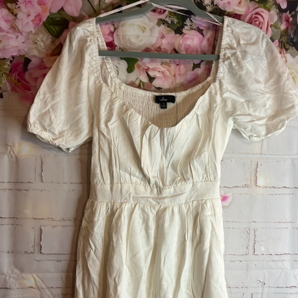 LULUS Effortlessly Endearing White Puff Sleeve Smocked Mini Dress S in Ivory - Picture 7 of 16